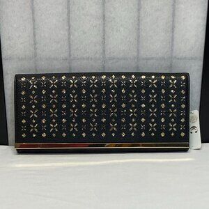 Charming Charlie Cutout Front Envelope Foldover Gold Chain Clutch Bag Black NWT